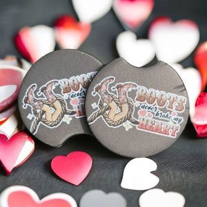Boots Never Broke My Heart Valentine’s Day Car Coaster 2 Pack | Handmade Gift